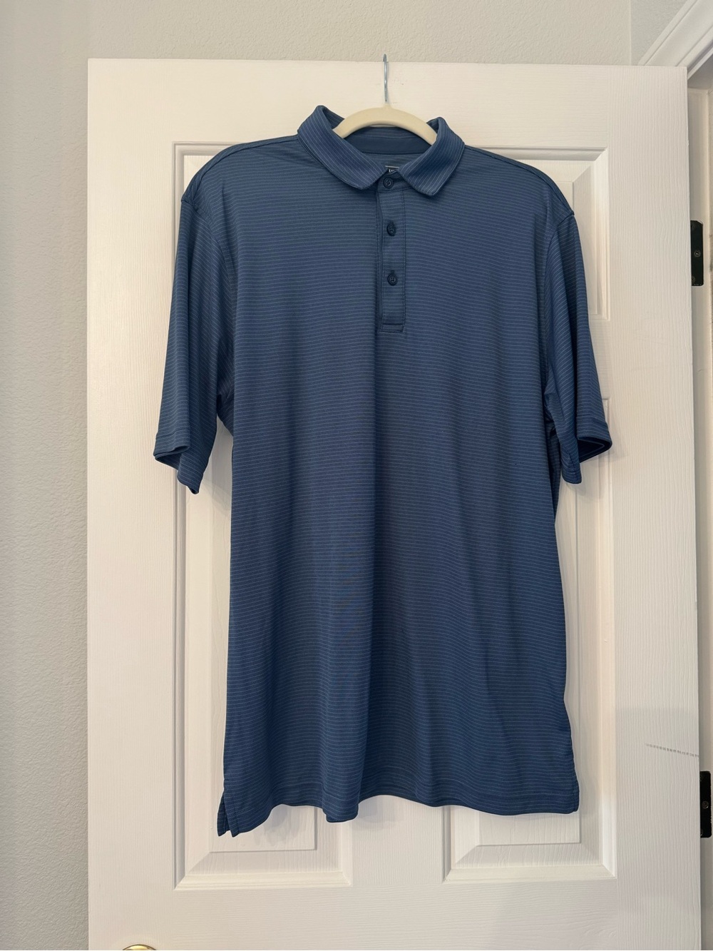 Men's Pebble Beach Blue Short-Sleeve Striped Polo Shirt, Size L